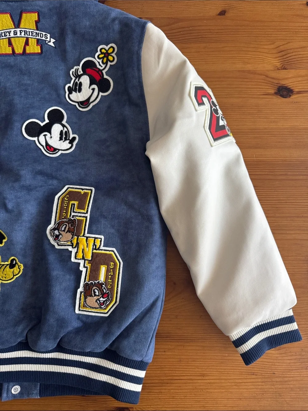 Disney Navy & White Mickey Youth Varsity Hooded Jacket with Embroidery Patches
